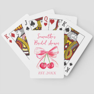 Coquette Pink Bow Cherry Bride Bridal shower Playing Cards