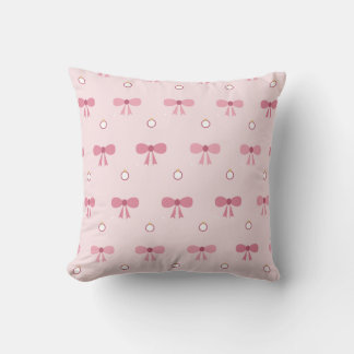 Coquette Pink Bow Christmas Pattern Throw Pillow