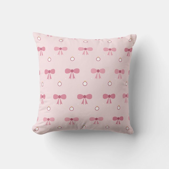 Coquette Pink Bow Christmas Pattern Throw Pillow (Front)