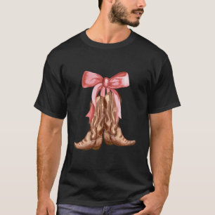 Coquette Pink Bow Cowboy Boots Cute Graphic Girls  T-Shirt