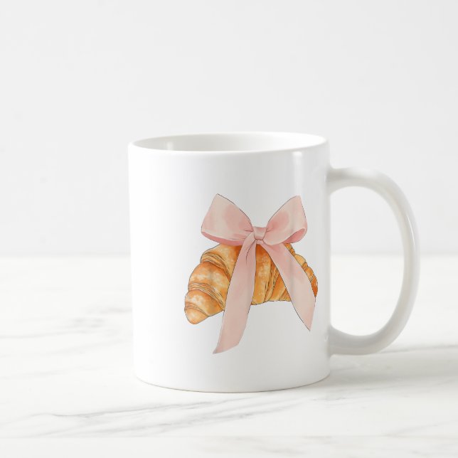 Coquette Pink Bow Croissant Cute Baking Baker Past Coffee Mug (Right)