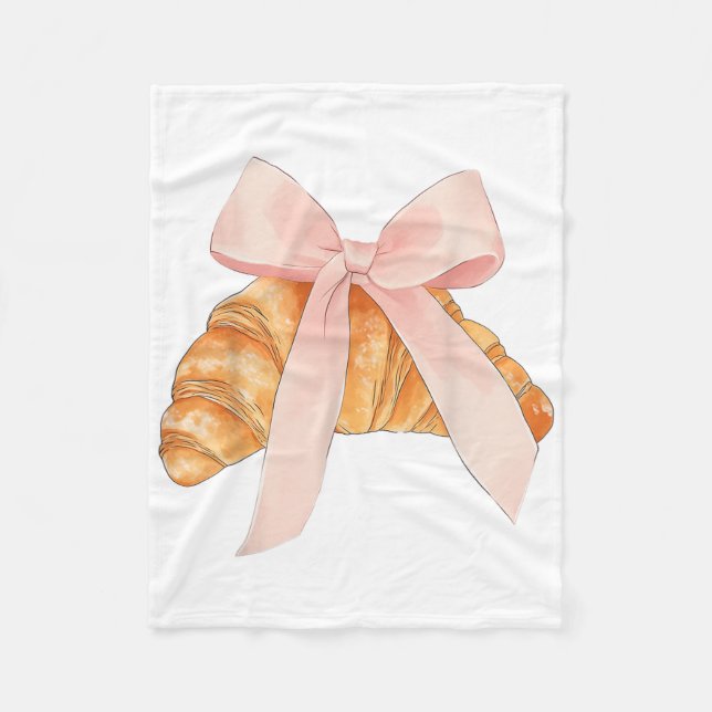 Coquette Pink Bow Croissant Cute Baking Baker Past Fleece Blanket (Front)