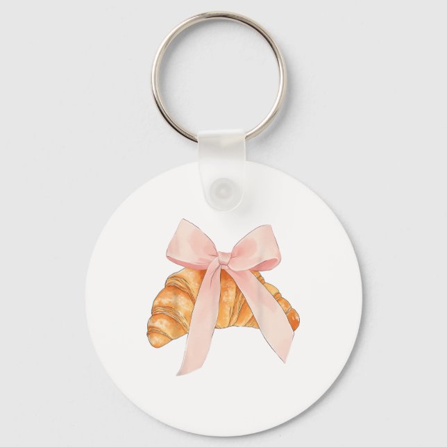 Coquette Pink Bow Croissant Cute Baking Baker Past Key Ring (Front)