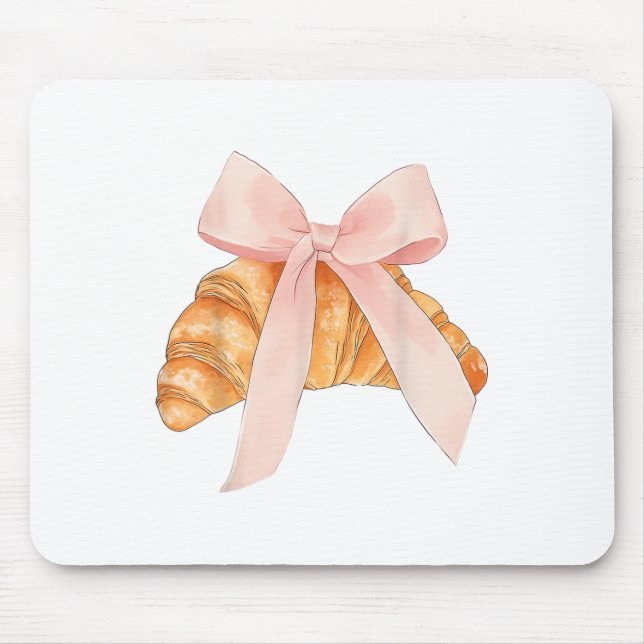 Coquette Pink Bow Croissant Cute Baking Baker Past Mouse Pad (Front)