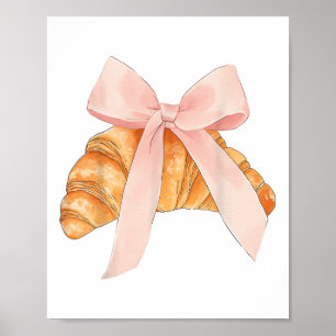 Coquette Pink Bow Croissant Cute Baking Baker Past Poster