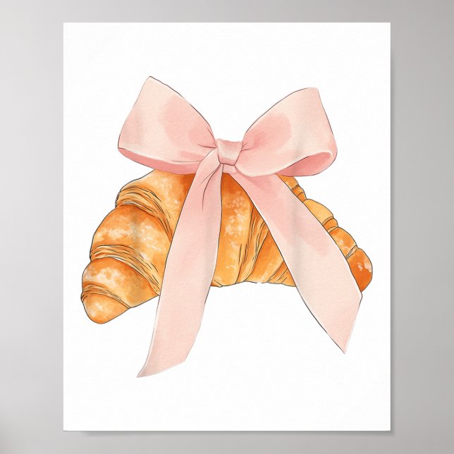 Coquette Pink Bow Croissant Cute Baking Baker Past Poster (Front)