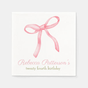 Coquette Pink Bow Custom Name Cute Feminine Party Napkin