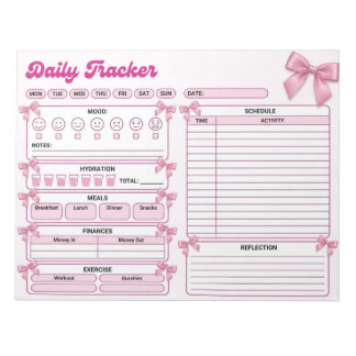 Coquette Pink Bow Daily Tracker Notepad