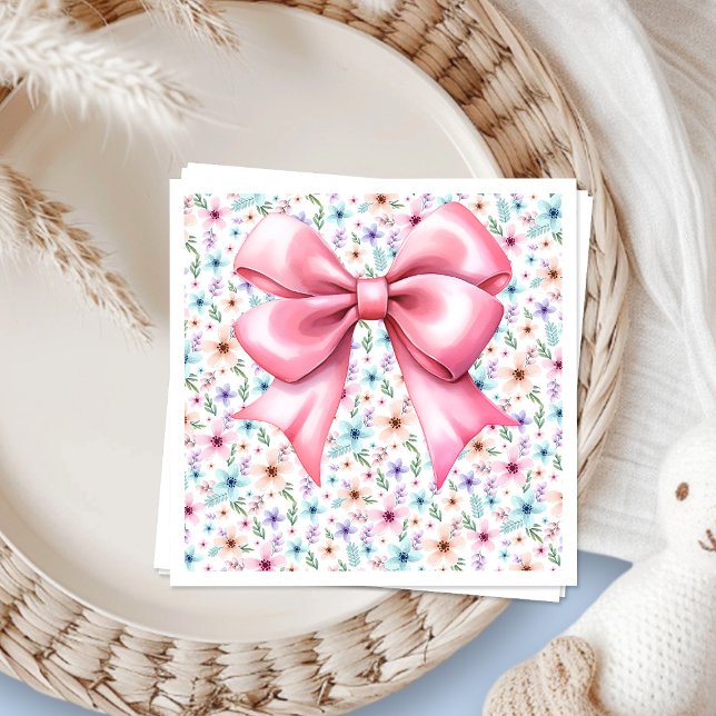 Coquette Pink Bow Elegant Floral Design Napkin (Creator Uploaded)