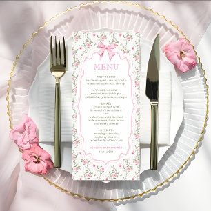 Coquette Pink Bow Elegant Vintage Baby Shower Menu