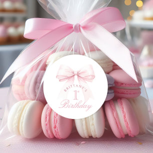 Coquette Pink Bow First Birthday Classic Round Sticker