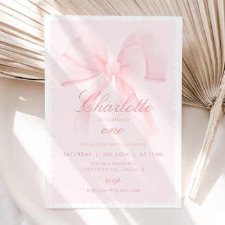 Coquette PINK BOW First Birthday Invitation