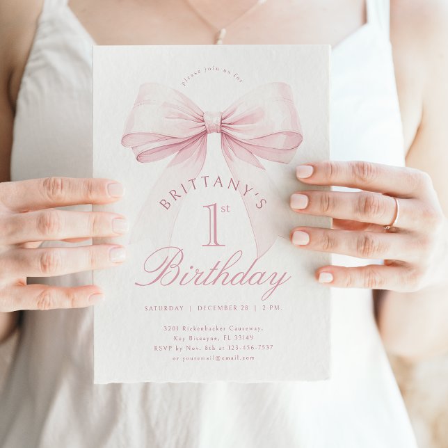 Coquette Pink Bow First Birthday Invitation (Creator Uploaded)