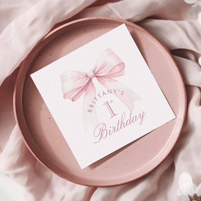 Coquette Pink Bow First Birthday Napkin (Creator Uploaded)