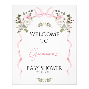 Coquette Pink Bow Floral Baby Shower Welcome Sign