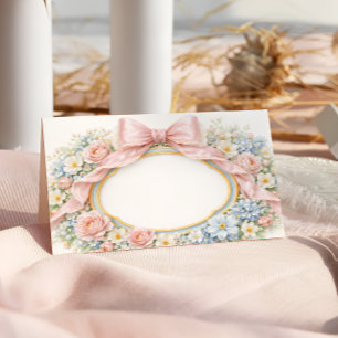 Coquette Pink Bow Floral Place Card