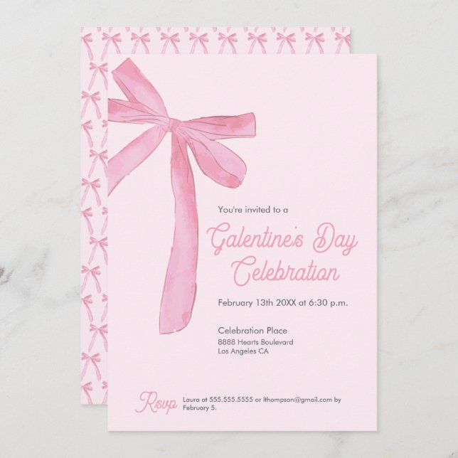 Coquette Pink Bow Galentine’s Day Chic custom Invitation (Front/Back)