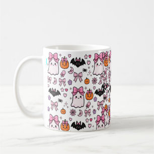 Coquette Pink Bow Ghost Halloween Pattern Coffee Mug