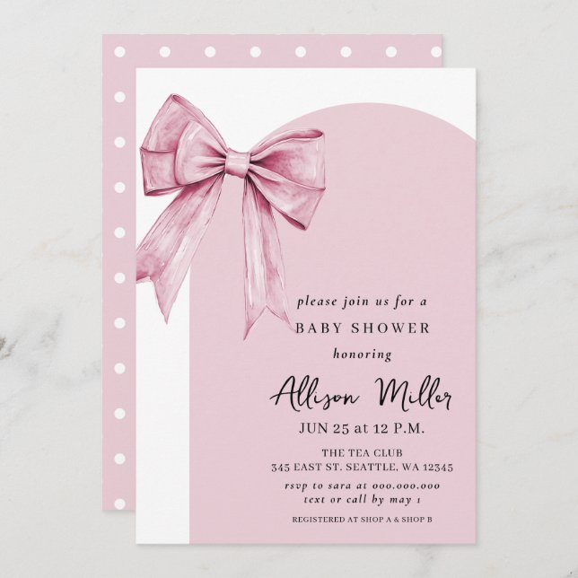 Coquette Pink Bow Girl Baby Shower Invitation (Front/Back)