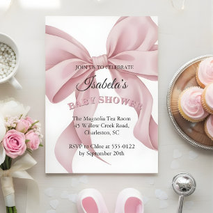 Coquette Pink Bow Girl Baby Shower Invitation 