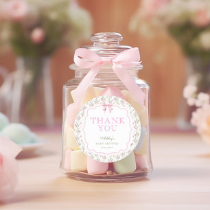 Coquette Pink Bow Girl Baby Shower Thank You Classic Round Sticker