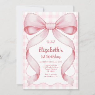 Coquette Pink Bow Girl Birthday Invitation