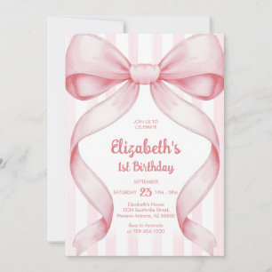 Coquette Pink Bow Girl Birthday Invitation