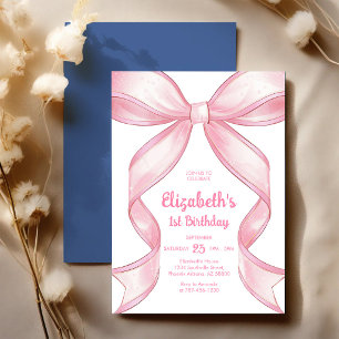 Coquette Pink Bow Girl Birthday Invitation