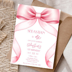 Coquette Pink Bow Girl Birthday Invitation