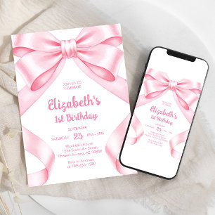 Coquette Pink Bow Girl Birthday Invitation