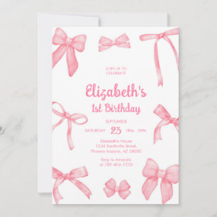 Coquette Pink Bow Girl Birthday Invitation