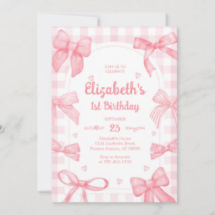 Coquette Pink Bow Girl Birthday Invitation