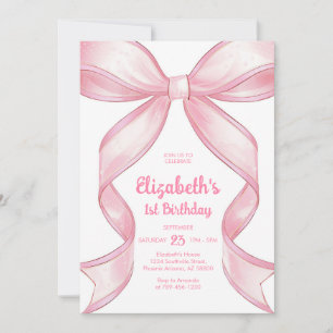 Coquette Pink Bow Girl Birthday Invitation