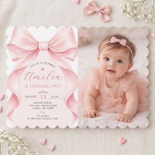 Coquette Pink Bow Girl Birthday Party Photo Invitation