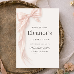 Coquette Pink Bow Girl's 1st Birthday Invitation