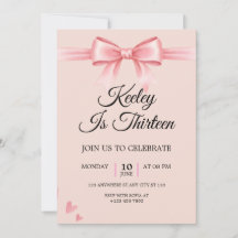 Coquette Pink Bow Girls Birthday Party Invitation