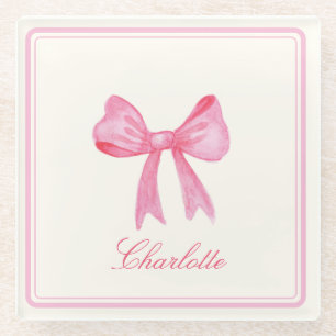 Coquette Pink Bow Glass Coaster