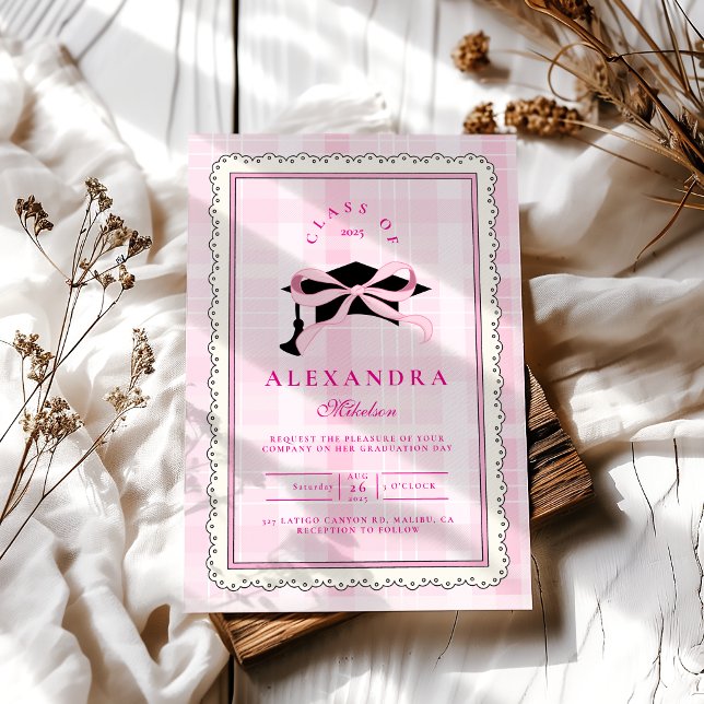 Coquette Pink  Bow Graduation Invitation (Creator Uploaded)