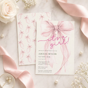 Coquette Pink Bow It's a Girl Baby Shower Invitation