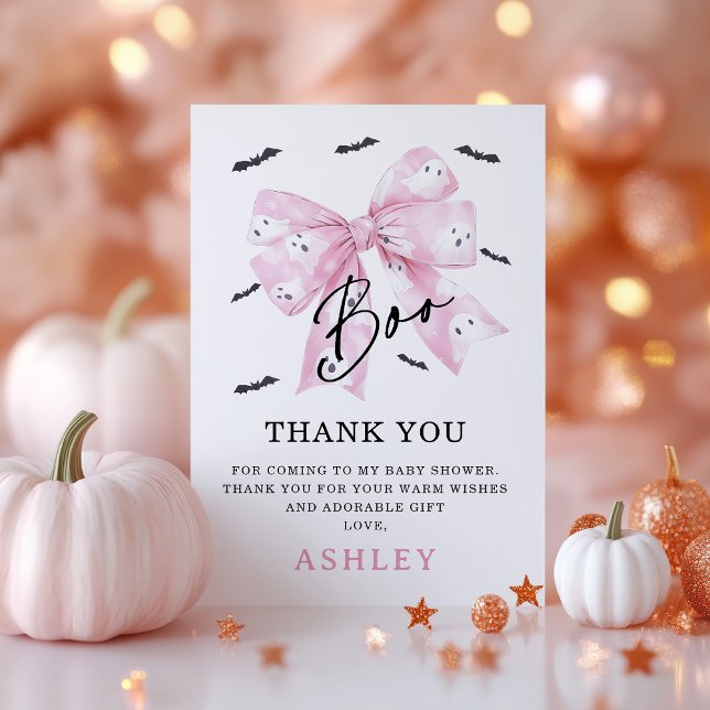 Coquette Pink Bow Little Boo Baby Shower Thank You Card (Creator Uploaded)