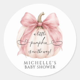 Coquette Pink Bow Little Pumpkin Baby Shower Favou Classic Round Sticker