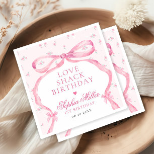 Coquette Pink Bow Love Shack Birthday Napkin