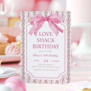 Coquette Pink Bow Love Shack Birthday Party  Invitation