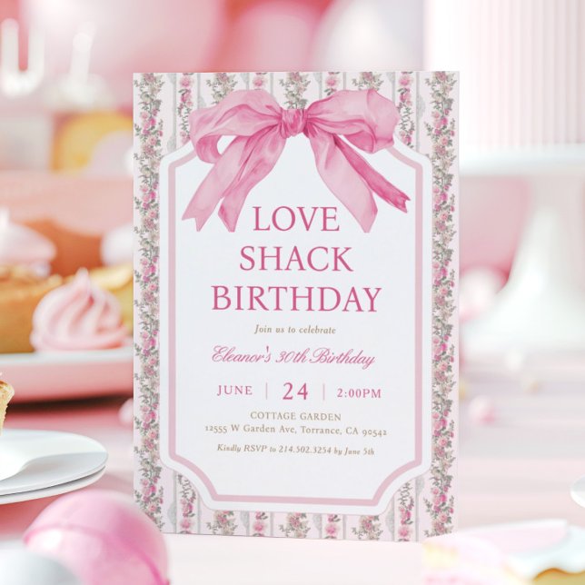 Coquette Pink Bow Love Shack Birthday Party  Invitation (Creator Uploaded)