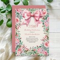 Coquette Pink Bow Mint Green Floral 75th Birthday