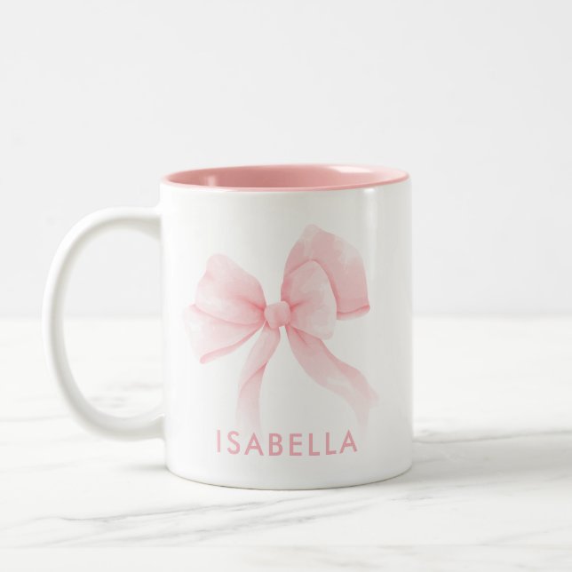 Coquette Pink Bow Name Two-Tone Coffee Mug (Left)