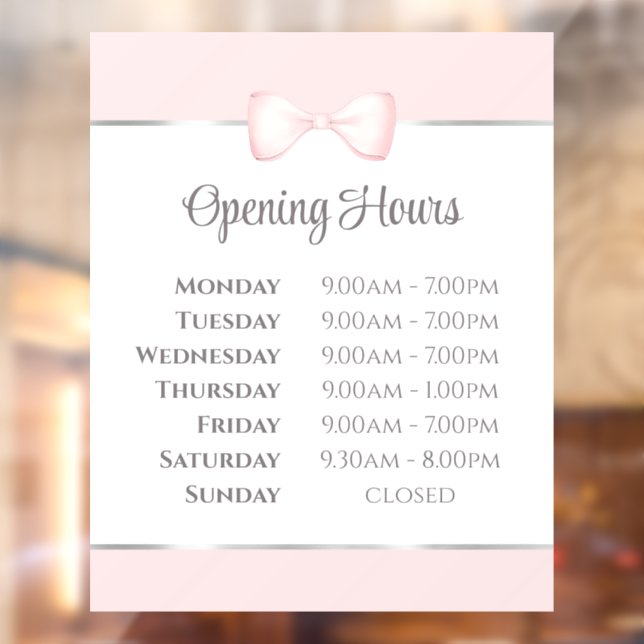 Coquette Pink Bow Opening Hours (Sheet 2)