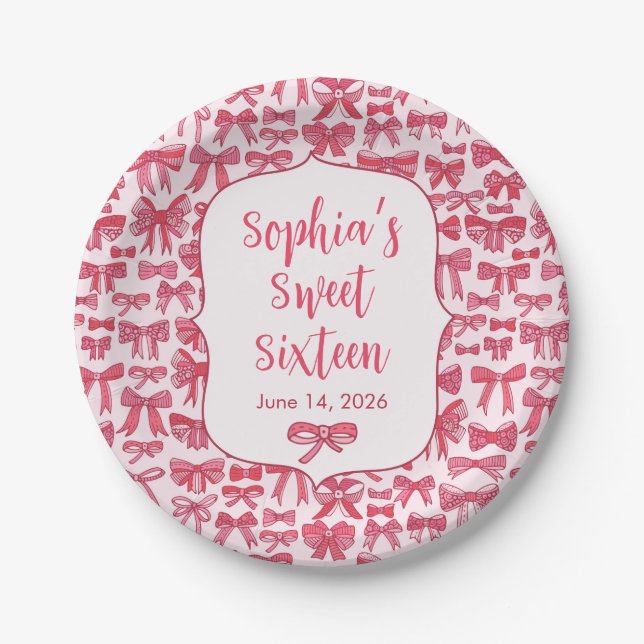 Coquette Pink Bow Party Paper Plates (Front)
