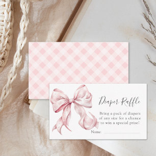 Coquette Pink Bow Pearls Baby Shower Diaper Raffle Enclosure Card