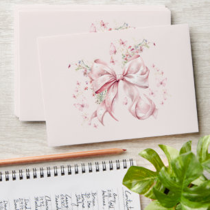 Coquette Pink Bow & Pearls Floral Butterflies Envelope